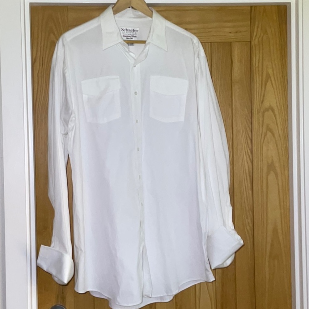 Vintage Schaefer Outfitter, White, Western Button Up Shirt. 17.5 X 36 / 37.